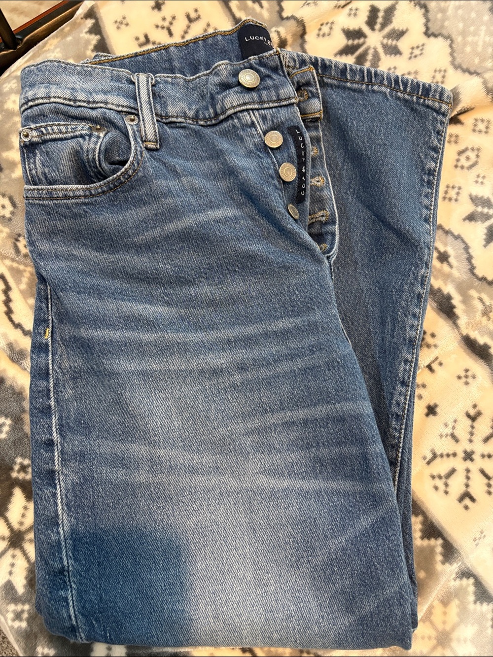 Lucky Brand Medium Blue Straight Leg Jeans with Button Fly